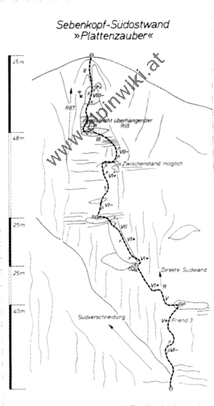 www.alpinwiki.at Sebenkopf Südostwand - Plattenzauber - BST 1987-10