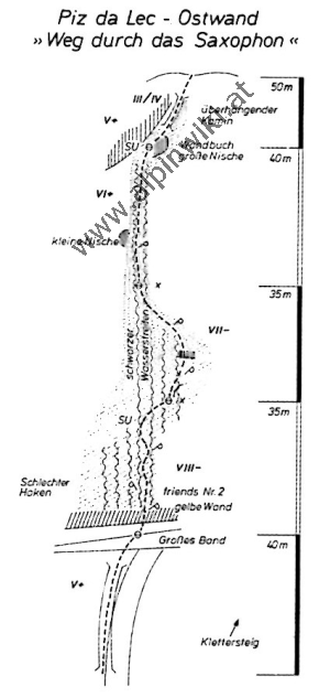 www.alpinwiki.at Piz da Lec Ostwand - Weg durch das Saxophon - BST 1988-1